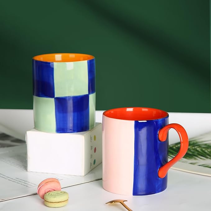 Koja 16 oz Premium Hand Painted Porcelain Ceramic Mug Set, Large Coffee & Tea Mugs, Elegant Decorative Durable Stoneware Microwave Safe Drinkware for Home Kitchen, Great Coffee Lovers Gift, 4-Pack