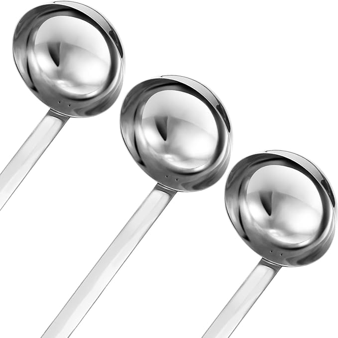 meekoo Stainless Steel Ladle Soup Handle Ladle with Pouring Rim for Kitchen Cooking Soup Sauce