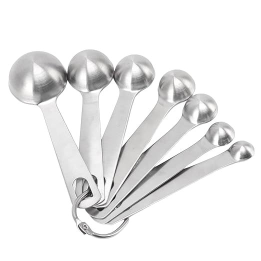 Stainless Steel Measuring Spoons Set 7 Piece Stackable Baking Tools with Scale Marking for Precise Measuring in Kitchen Cooking Baking