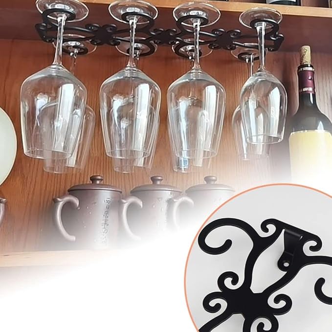 Wine Glass Rack, Black Hanging Wine Glass Rack Butterfly Shape Stemware Wine Glass Racks Under Cabinet Wine Glasses Holder Iron Storage Hanger Shelf for RV,Bar, Kitchen, Restaurant,