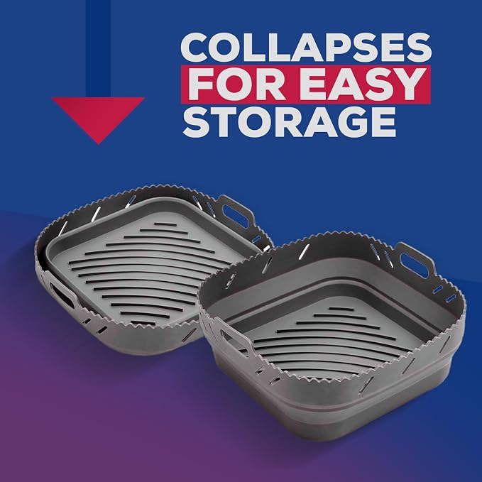 HIC Kitchen Collapsible Square Air Fryer Liner, Reusable, European-Grade Silicone, Fits 5 to 7-Quart Air Fryer Baskets