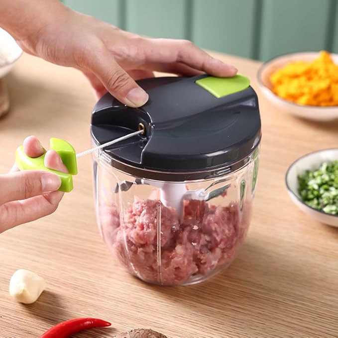 Manual Food Chopper Vegetable Processor, Portable Hand Pull String Garlic Mincer Onion Chopper Cutter for Veggies, Ginger, Fruits, Nuts Kitchen Cooking, Herbs, etc., 900ml, Kitchen Cooking Tool