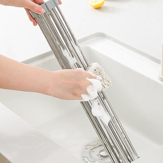 Over Sink Dish Drying Rack, Roll up Dish Drying Rack, 304 Stainless Steel Over The Sink Dish Drainer Rack,Foldable Dish Rack