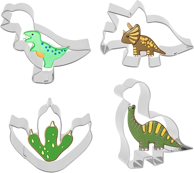 Cookie Cutter ANCKNE Dinosaur Cookie Cutter Set Small Size Stainless Steel Shaped for Kids Dinosaur Theme Birthday Party Supplies