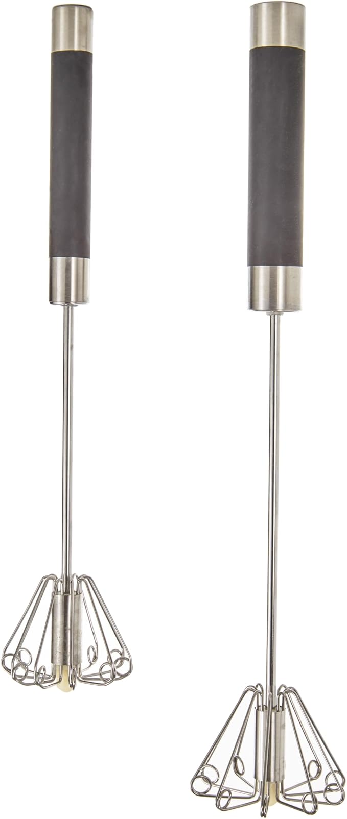 BergHOFF Essentials 2Pc Stainless Steel Miracle Whisk Set, Rotate Balloon Head, Soft-touch Handle, Beating Eggs, Dough, Mixing, Stirring, Black