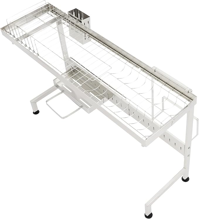 Over The Sink Dish Drying Rack, Stainless Steel Storage Shelf Kitchen Organizer Dish Drainer for Pots Pans Cups Bowls, L34.7*W10.2*H19.7in, Silver