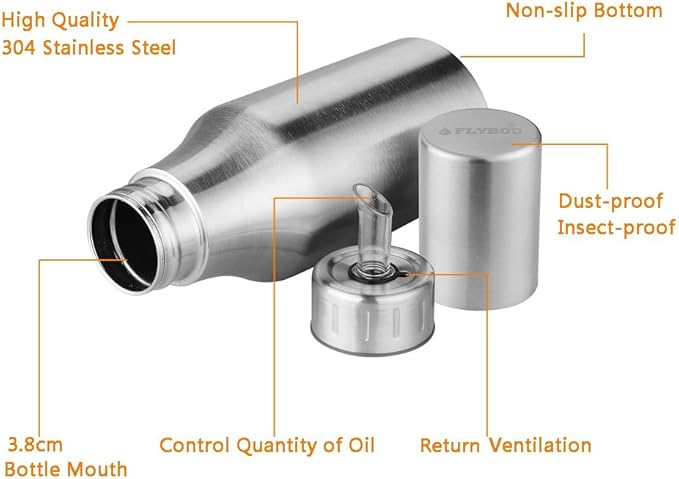 Flyboo Olive Oil Dispenser,Oil Bottle Stainless Steel Leak Proof Olive Oil Decanter for Kitchen