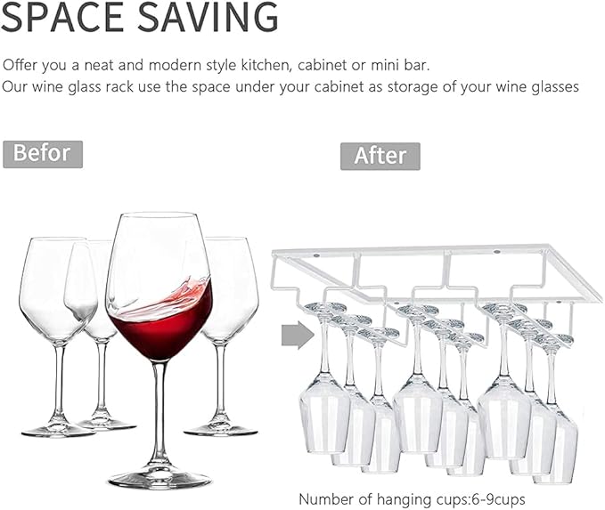 Hanging Stemware Holder - Wine Glass Hanger Rack Under Cabinet Stemware Wine Glass Holder Storage Hanger for Bar Kitchen Cabinet (3 Rows 1 Pack)