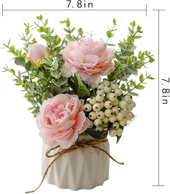 EOBTAIN Fake Flowers in Vase Pink Silk Flowers for Coffee Table Decor Faux Potted Flowers Decoration for Indoor Ceramic Vase with Artificial Plants Flowers Home Decor,Dining Table Centerpiece.