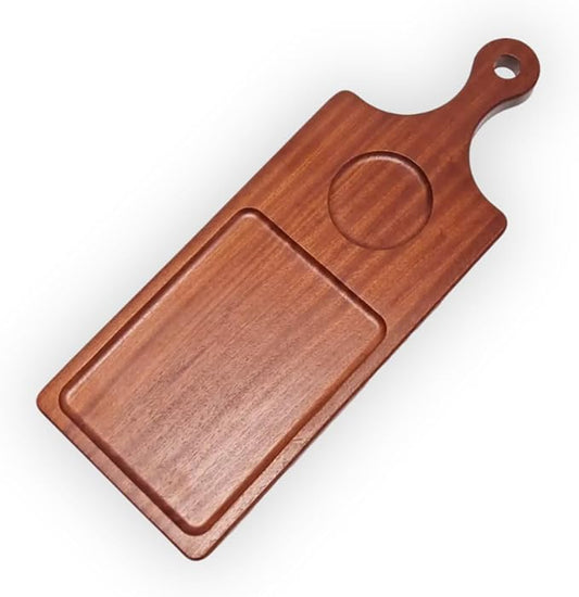 Black Walnut Wood Serving Board with Handle - 15" x 6" Food Serving Tray for Kitchen Appetizers, Wooden Cutting Chopping Board for Meat, Vegetables, Bread, Cheese Board