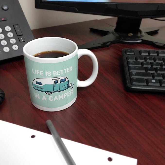 RV Camper Gifts Life Better in a Camper Camping Teardrop Camper Accessories Coffee Mug Tea Cup Green