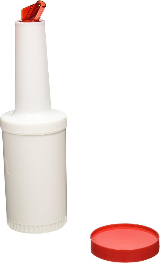 Winco 1qt Liquor/Juice Pour Bottle, Red Spout & Lid