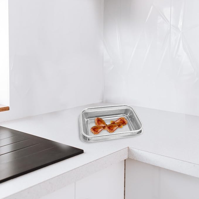 POPETPOP Stainless Steel Drain Oil Plate with Rectangular Baking Sheet and Removable Cooling Rack, Dishwasher Safe and Easy to Clean, for Kitchen Baking and Oil Draining