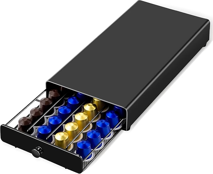 ROWISE Coffee Pod Drawer Compatible with Nespresso Original Line, Coffee Pod Holder for counter, 40 Capsules Capacity, Black