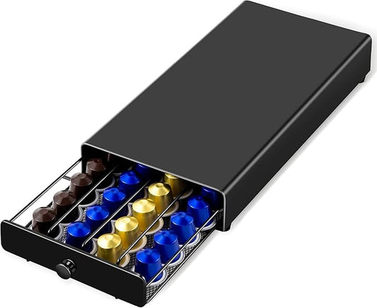 ROWISE Coffee Pod Drawer Compatible with Nespresso Original Line, Coffee Pod Holder for counter, 40 Capsules Capacity, Black