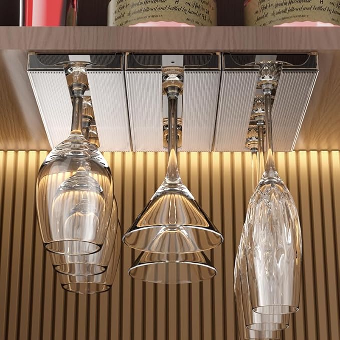 Wine Glass Holder, 2 Pack, Translucent Plastic, Under Cabinet Storage Rack for Kitchen and Bar (Grey)