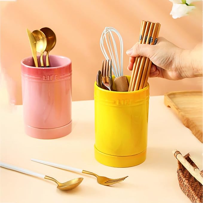 LAYUON Utensil Holder,Ceramic Utensil Crock with Cooking Tool Organizer Crock for Spoons, Spatulas, Tongs for Kitchen Decor ousewarming Gift, ,Brass