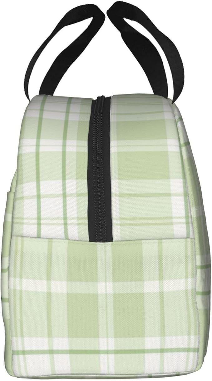 Custom Lunch Bag Pastel Green Buffalo Check Plaid Personalized Insulated Lunch Box with Name Reusable Cooler Tote for Adults Student Girl Boy Work Office School Picnic Over 3 Years Old