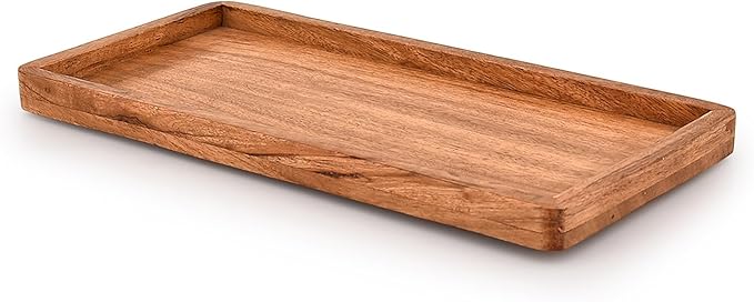 Platter Acacia Wood Serving Platter with Raised Edge -Set of 3 for Home Decor, Food, Vegetables, Fruit, Charcuterie (Set of 3) (14" X 6" X 0.75")