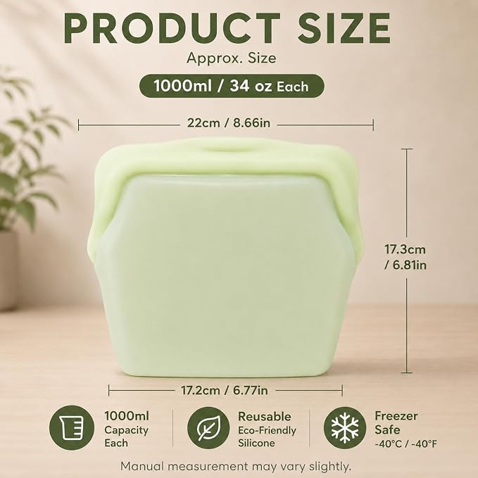 Everbag Reusable Silicone Food Storage Bags, 2 Pack | Leak Proof, Upright Freezer Bags, Odor-Proof, High-Temperature Resistant
