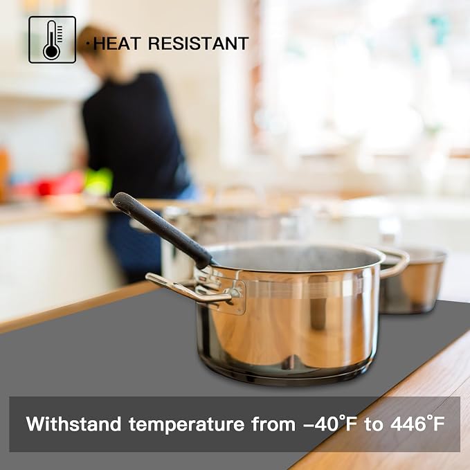 2MM Thick Silicone Countertop Mat, 35.4"x 23.6" Silicone Mats for Kitchen Counter, Nonslip Heat Resistant Mat, Large Kitchen Counter Mats, Waterproof Countertop Protector(Black)