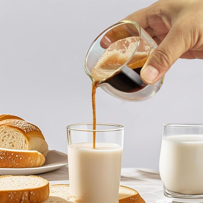 Double Walled Glasses Espresso Cups with Spouts set of 2, 3oz Clear Short Espresso Mugs, Insulated and No Condensation