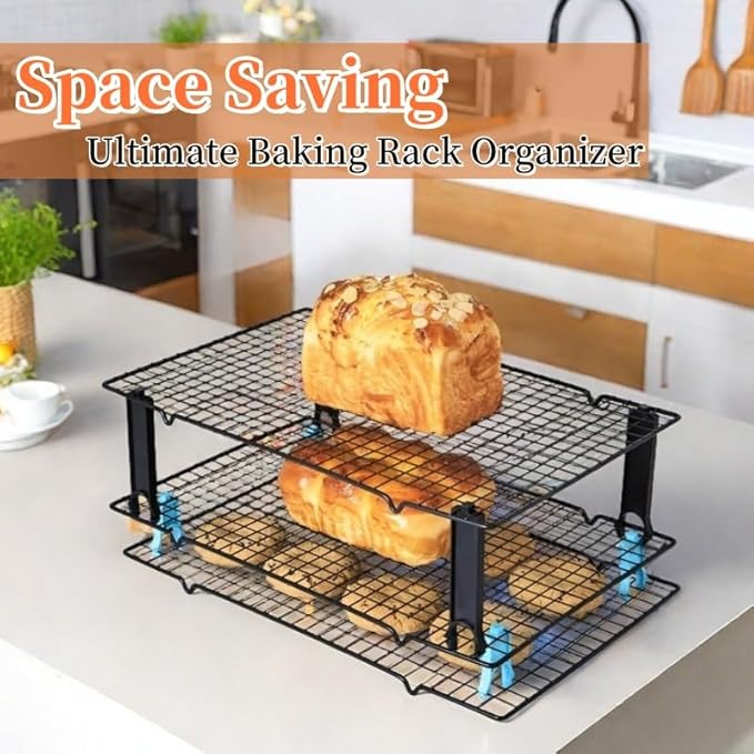 4PCS Saving Harvest Cooling Rack Stacker - Cooling Rack Organizer, Stacking Clips for Cookie & Stackable Cooling Rack, Cookie Bread Cake Cooling Rack Baking Gifts (Blue, Small 4pcs)