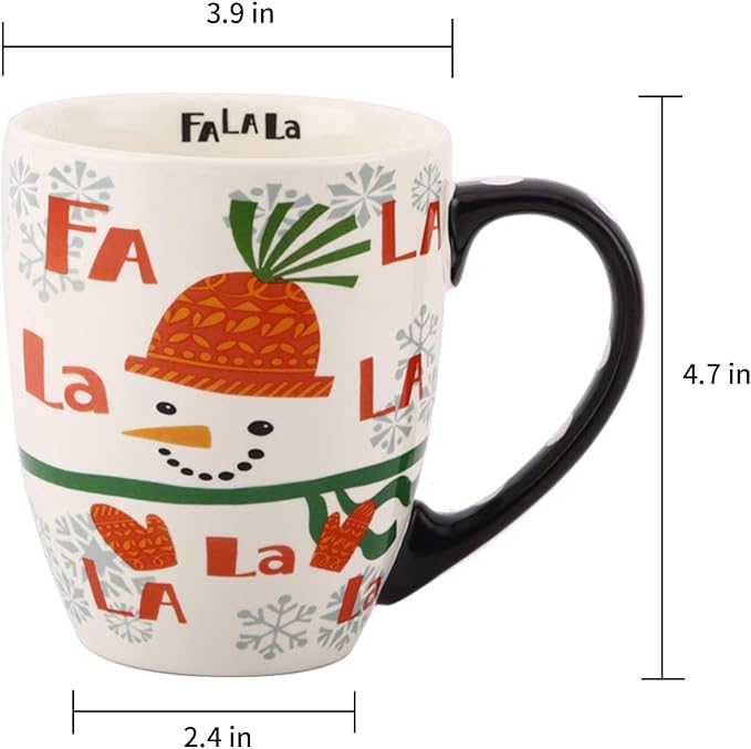 Topadorn 18 oz Christmas Mugs Set of 4, Ceramic Coffee Cups with Snowman & Christmas Hat Design - Gift for Family and Friends, Ideal for Holiday Party, Hot Chocolate, Tea