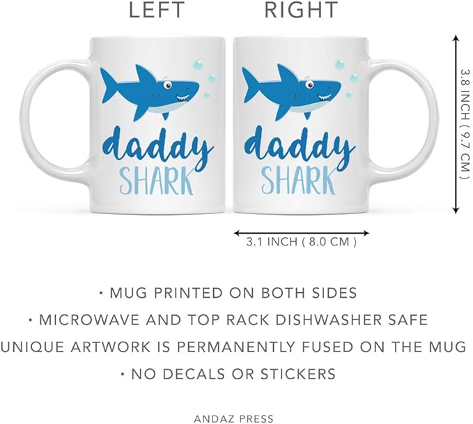Andaz Press Baby Shark Gay Family 11oz. Coffee Mug Gift Set, Daddy Shark, Daddy Shark, 2-Pack, Shark Do Do Do Gift Idea Birthday Christmas Gifts for Father's Day