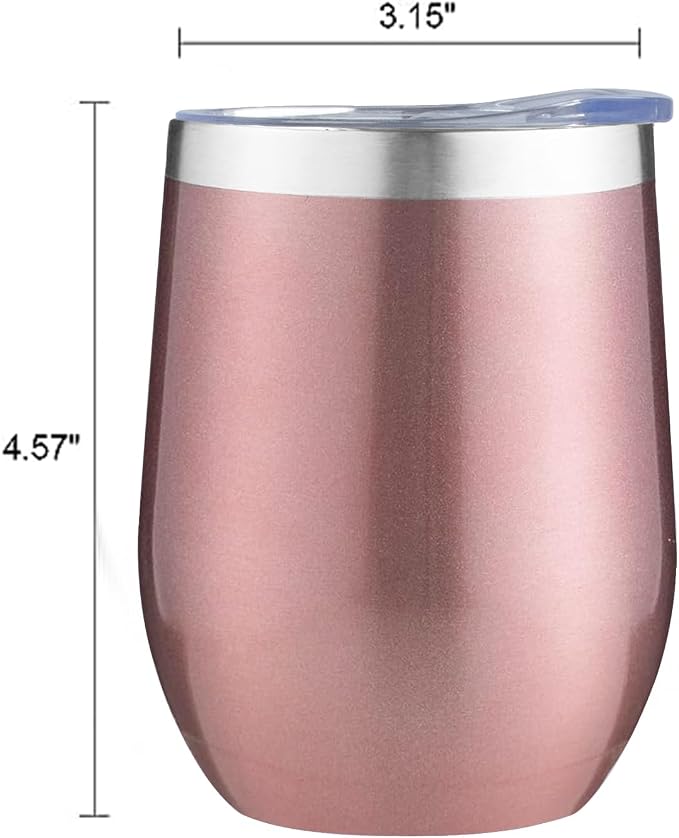 MEZMUT 12 Oz Insulated Wine Tumbler with Lid Double Wall Vacuum Stainless Steel Wine Glass Coffee Mug Insulated Tumbler Cup for Champaign, Cocktail, Beer (Rose Gold, 4 Pack)