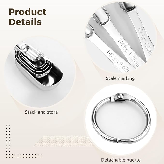 8 Pcs Stainless Steel Measuring Spoon Set, Square Measuring Spoons with Leveler Scraper, Engraved Teaspoon Tablespoon Measurements, Deep Jar Design, Kitchen Baking Cooking Tool
