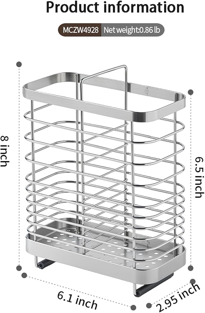 Kitchen Utensil Drying Rack, 18/8 Stainless Steel Chopsticks Spoon Fork Knife Basket Flatware Storage Drainer, Cutlery Holder for Kitchen Counter （6.1x2.95x6.5 inch）