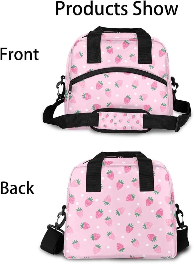 Strawberry Dots Pattern Insulated Lunch Bag for Women Men Reusable Lunch Box Cooler Bag Large Leakproof Lunch Tote with Adjustable Shoulder Strap for Adult Work Picnic Camping Beach Office