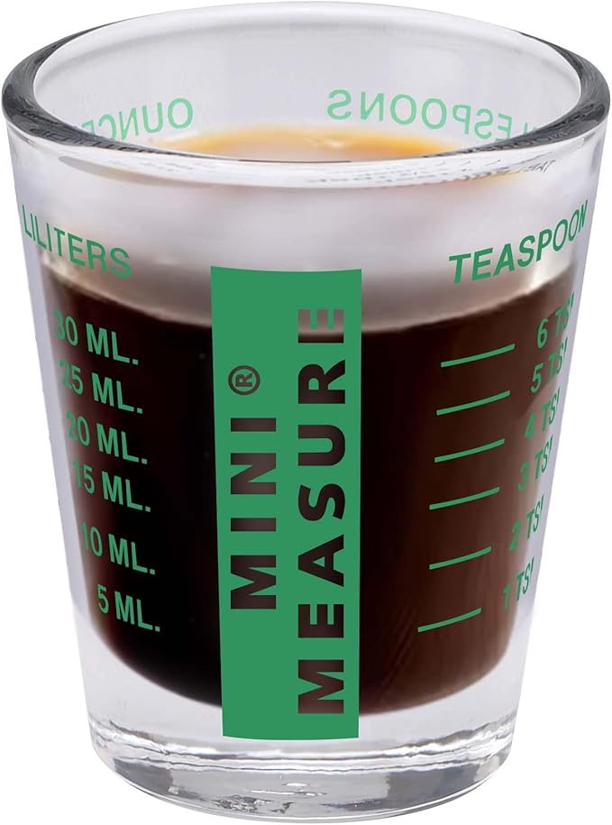 Kolder Mini Measure Heavy Glass, 20-Incremental Measurements Multi-Purpose Liquid and Dry Measuring Shot Glass, Green