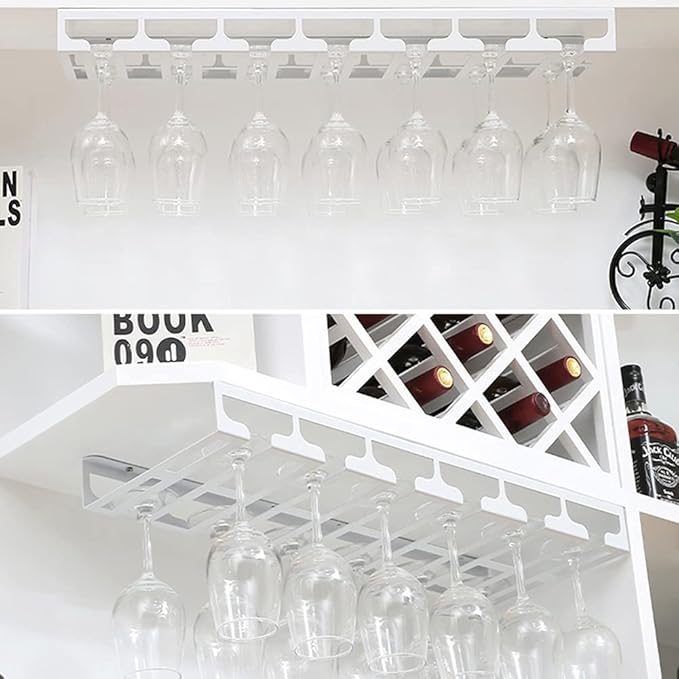Stemware Rack Under Cabinet Iron Wine Glass Holder Glasses Storage Hanger Organizer, Hanging Wine Glass Holder for Home Kitchen Bar