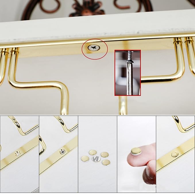 V3VOGUE Wine Glass Rack, Under Cabinet Stemware Wine Glass Holder, Glasses Storage Hanger, Hanging Stemware Display Rack, Perfect for Home, Storage Rack, Bar, Cellar, Cabine - Gold (Size : 7Row)