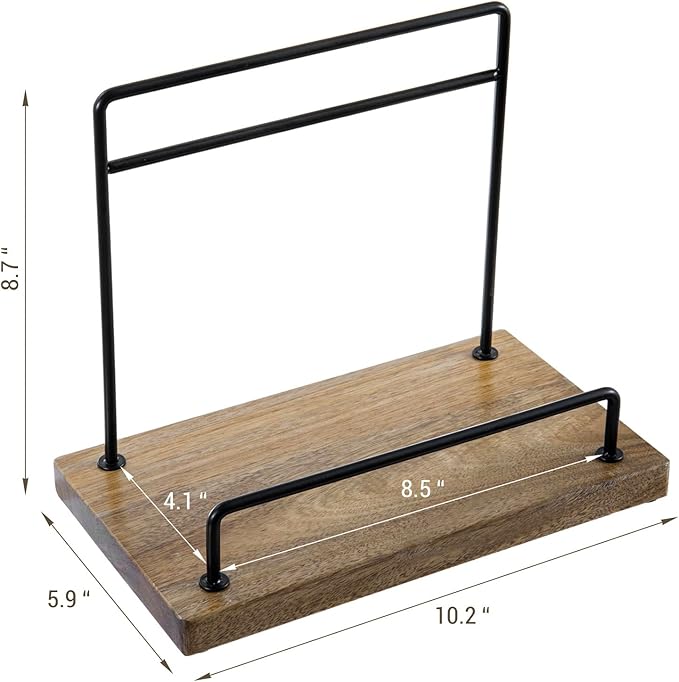 MyGift Premium Acacia Wood and Matte Black Metal Cookbook Stand – Rustic Kitchen Countertop Book Holder Rack for Recipes, Tablets, Cutting Boards