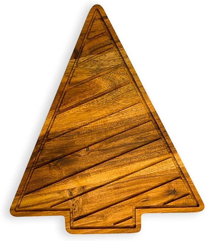 Affinity Decor Organic Acacia kitchen Cutting Chopping Charcuterie Board Platter for Butcher Block Cheese and Vegetables (Slicey Christmas Tree Board 12.5"L x 10"W)