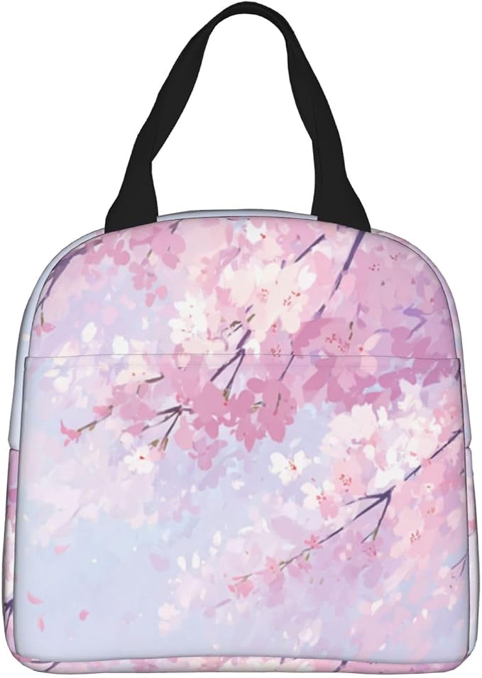Insulated Lunch Bag Floral Cherry Blossom Flower, Leakproof Lunch Tote for Work School, Reusable Lunch Box Cooler for Adults Students, Compact Lunch Bag for Office College Picnic
