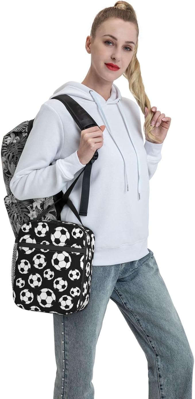 Gianlaima American Soccer Ball Football Insulated Lunch Box For Women Man, Portable Lunch Bag Reusable Cooler Tote For Office Work Travel Picnic Camping Beach