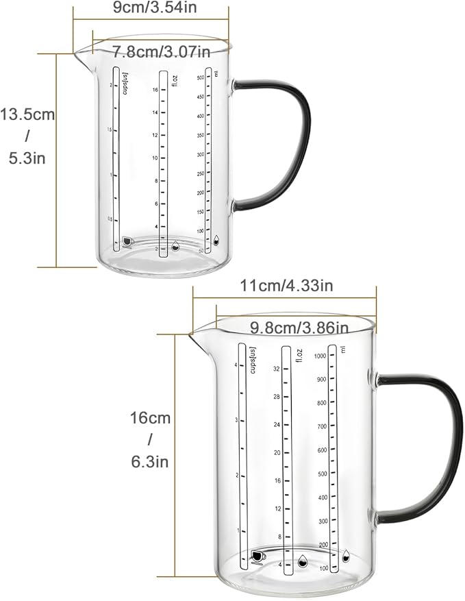 LIBWYS Glass Measuring Cup, 1000ml (32oz)+500ml (16oz) with Anti-slip Silicone Pad, Heat-resistant Borosilicate Glass Liquid Measuring Cup