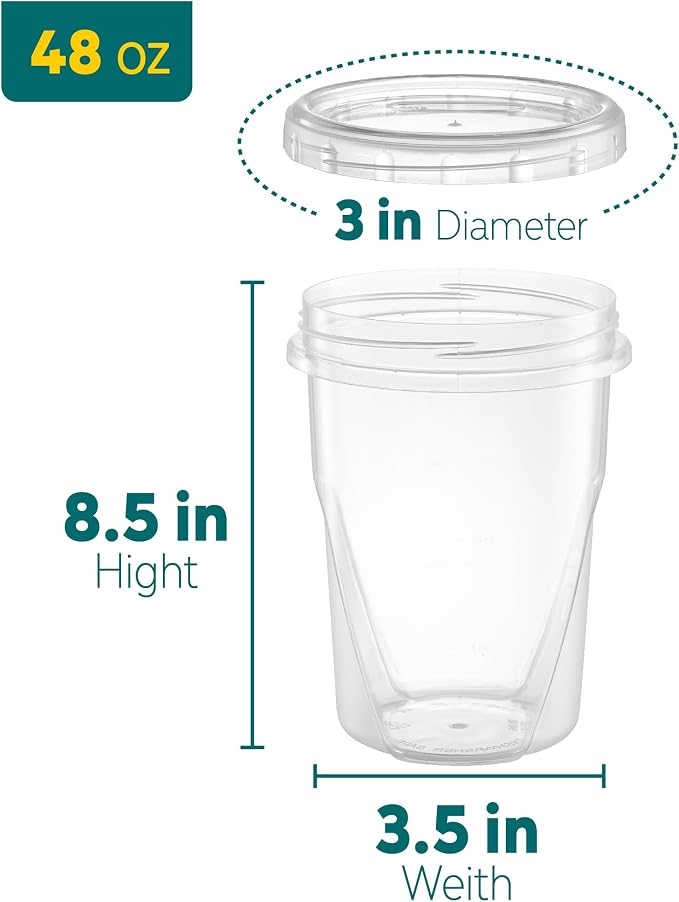 PLASTICPRO 6 Pack Twist Cap Food Storage Containers with Clear Screw on Lid- 48 oz Reusable Meal Prep Containers - Large Freezer Containers Microwave Safe Clear Plastic Food Storage