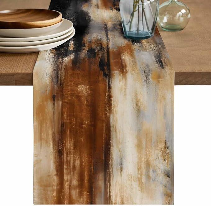 Black Brown Gradient Table Runners 90 Inches Long, Cotton Linen Fabric Table Runner Dresser Scarf, Retro Rustic Abstract Minimalist Art Tablerunner for Party/Kitchen/Dinner/Wedding Decor 13"x90"