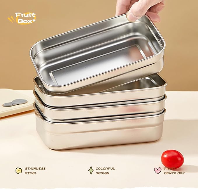 Stainless Steel Snack Container Individual Household Food Container,Reusable Food Storage Snack Condiment Containers with Lids - Food Lunch Meal Prep Box for Travel Camping (One Compartment)