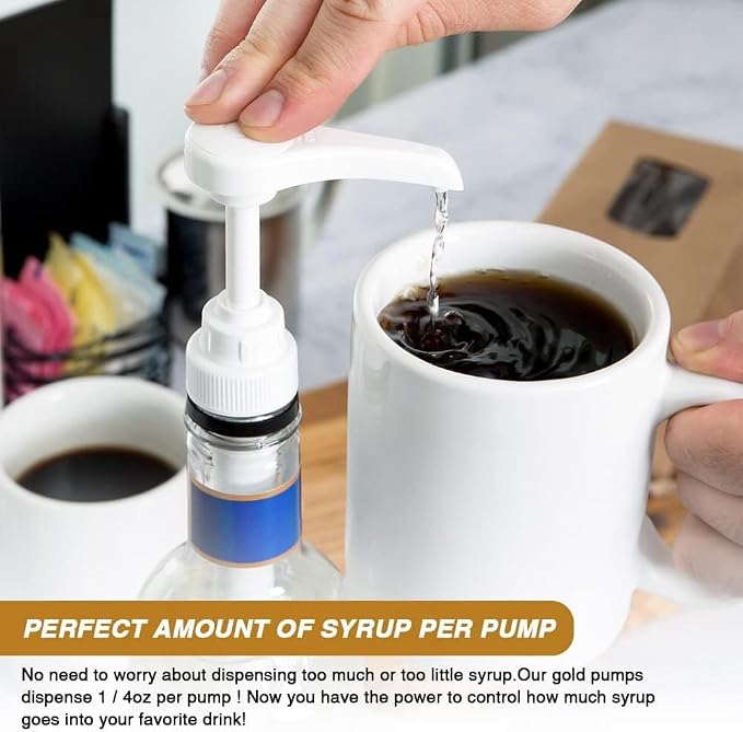 Premium Syrup Pump Compatible with Torani 750 ml Bottle, Davinci Syrups - No Spill, No Clog Syrup Pump Dispenser for Vanilla, Snow Cone, Coffee Flavoring & More (Pack of 6, Red, White & Blue)