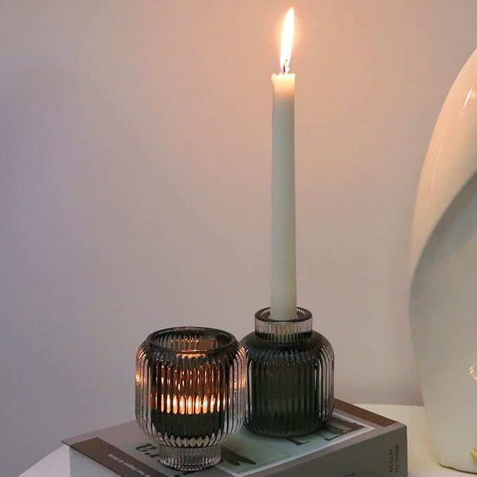 Woho Grey Votive Candle Holders for Table Centerpiece Set of 2, Glass Votive Candle Holder for Home Decor, Tealight Candle Holder Bulk for Birthday