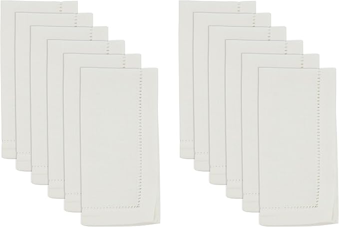 SARO LIFESTYLE Hemstitched Border Dinner Napkin (Set of 12), White, 18" x18