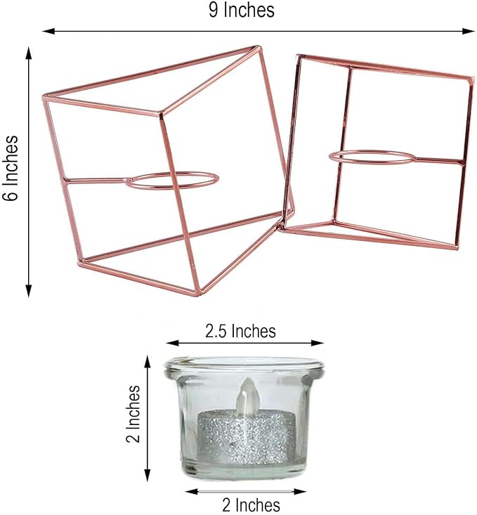 Efavormart 9" Rose Gold Geometric Candle Holder Set 2 Metal Geometric Centerpieces Joint Together