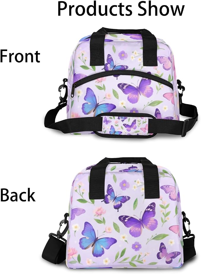Elegant Purple Butterfly Lunch Bag Women Lunch Box for Women Adult Men Reusable Cute Lunch Box Tote Cooler Bags Insulated Portable Lunch Containers for Work, Office, Travel, Picnic