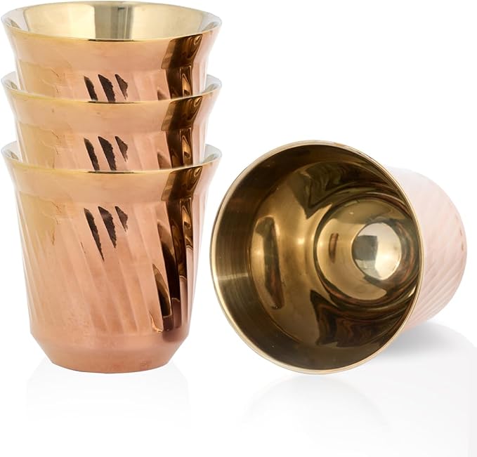 75mL (2.5 Ounce) Stainless Steel Espresso Cups - 4 Pack Double Wall Insulated Cups Demitasse Cups Coffee Cup For Drinking, Drinking Coffee, Drinking Beverages(Crimson gold Ripple)